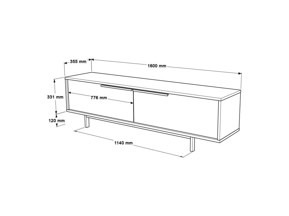 Meuble TV en bois "Calvin" - 160 x 35 x 45 cm - Blanc