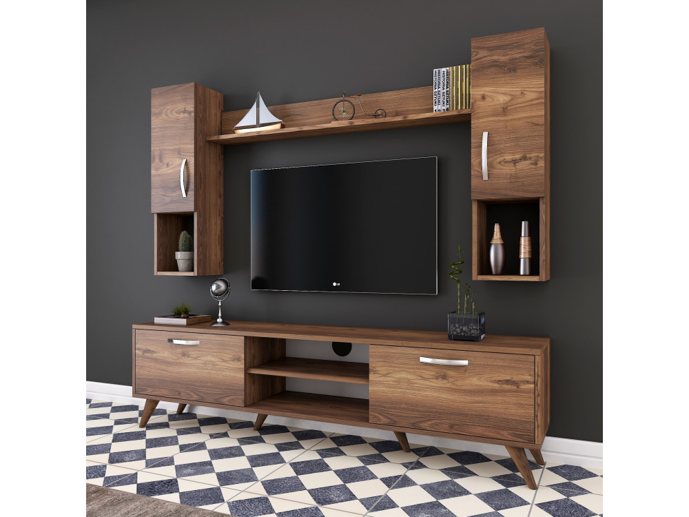 Ensemble meuble TV en bois "Mezalun" - 180 x 35 x 48 cm - Marron