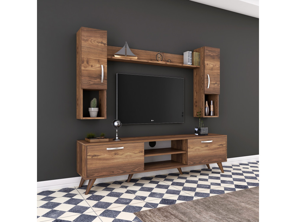 Ensemble meuble TV en bois "Mezalun" - 180 x 35 x 48 cm - Marron