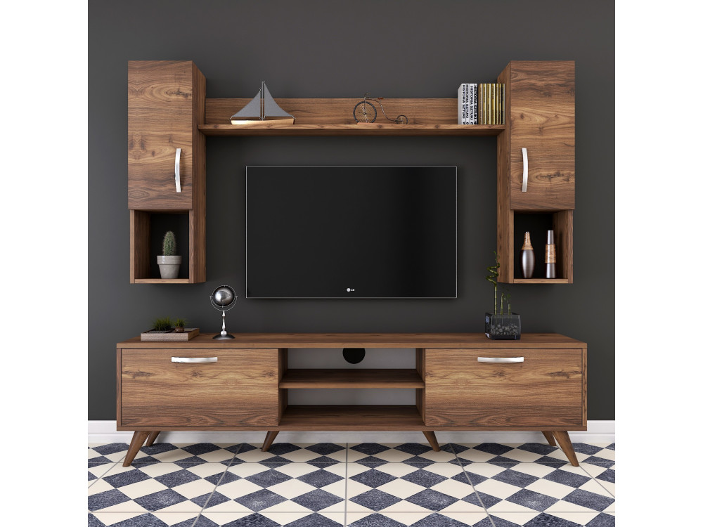 Ensemble meuble TV en bois "Mezalun" - 180 x 35 x 48 cm - Marron