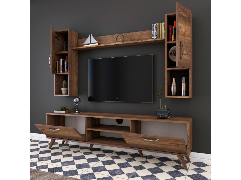 Ensemble meuble TV en bois "Mezalun" - 180 x 35 x 48 cm - Marron