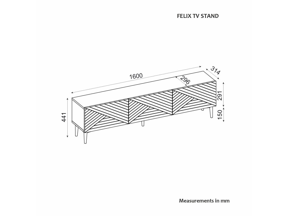 Meuble TV en bois "Felix" - 160 x 31 x 44 cm - Blanc
