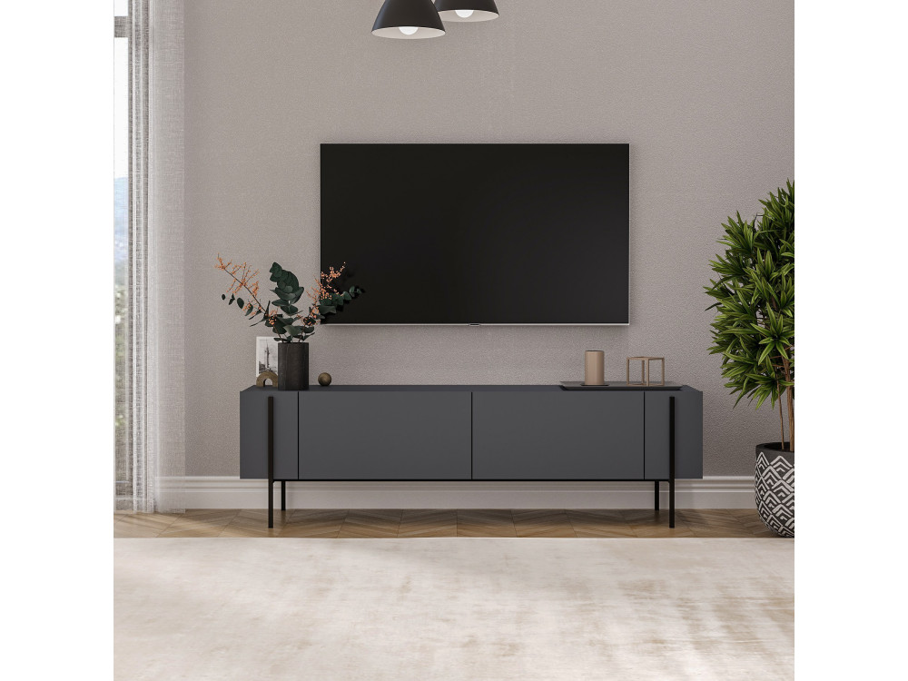 Meuble TV en bois "Herman" - 160 x 31 x 45 cm - Gris anthracite