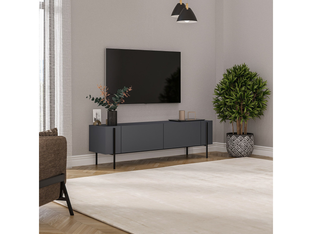 Meuble TV en bois "Herman" - 160 x 31 x 45 cm - Gris anthracite