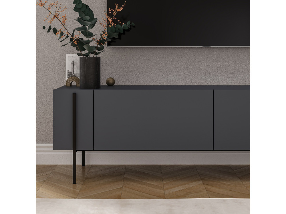 Meuble TV en bois "Herman" - 160 x 31 x 45 cm - Gris anthracite