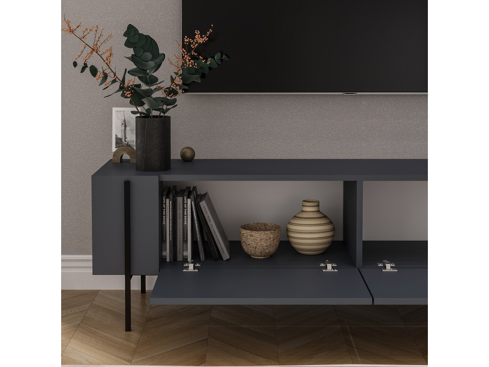 Meuble TV en bois "Herman" - 160 x 31 x 45 cm - Gris anthracite