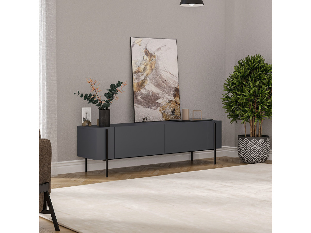 Meuble TV en bois "Herman" - 160 x 31 x 45 cm - Gris anthracite