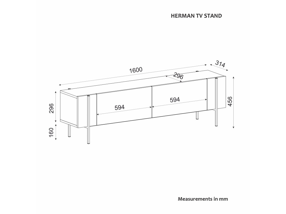 Meuble TV en bois "Herman" - 160 x 31 x 45 cm - Gris anthracite