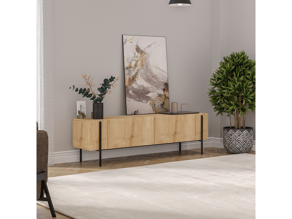 Meuble TV en bois "Herman" - 160 x 31 x 45 cm - Beige