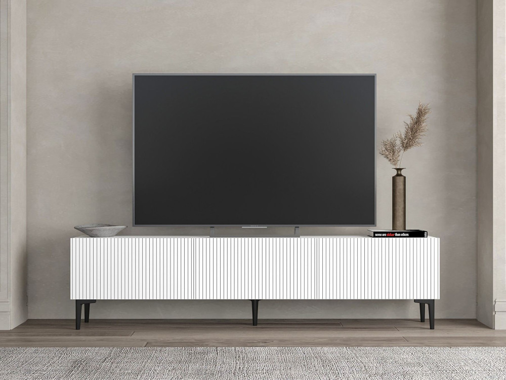 Meuble TV en bois "Oscar" - 180 x 31 x 45 cm - Blanc