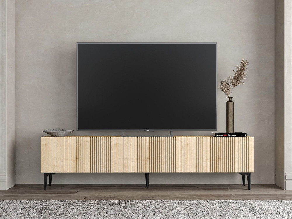 Meuble TV en bois "Oscar" - 180 x 31 x 45 cm - Marron clair