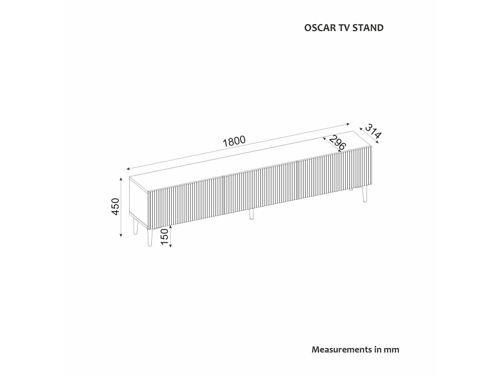 Meuble TV en bois "Oscar" - 180 x 31 x 45 cm - Marron clair