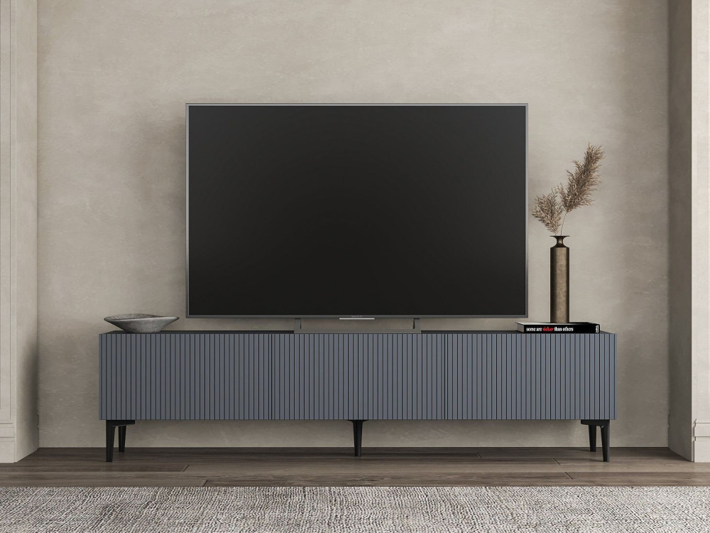 Meuble TV en bois "Oscar" - 180 x 31 x 45 cm - Gris anthracite