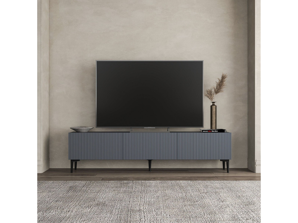 Meuble TV en bois "Oscar" - 180 x 31 x 45 cm - Gris anthracite