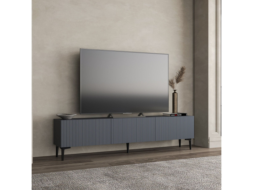 Meuble TV en bois "Oscar" - 180 x 31 x 45 cm - Gris anthracite