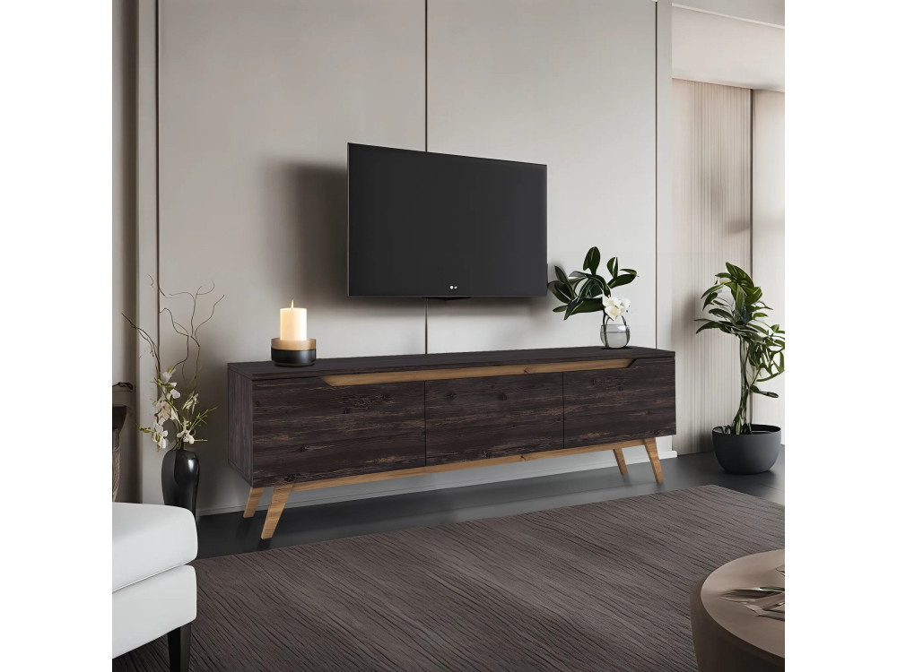Meuble TV en bois "Digi" - 180 x 35 x 48 cm - Noir