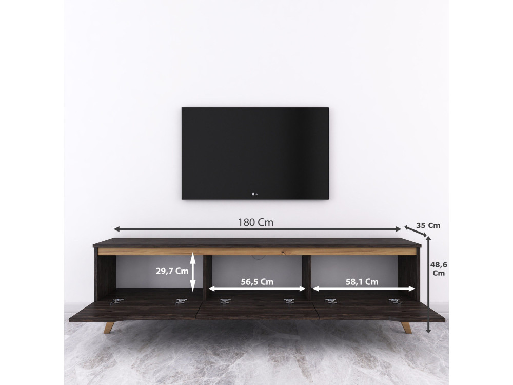 Meuble TV en bois "Digi" - 180 x 35 x 48 cm - Noir