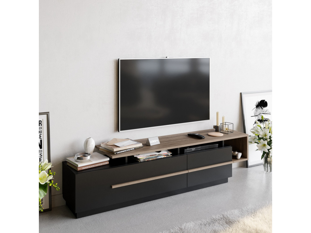 Meuble TV en bois "Basak" - 180 x 40 x 46 cm - Noir
