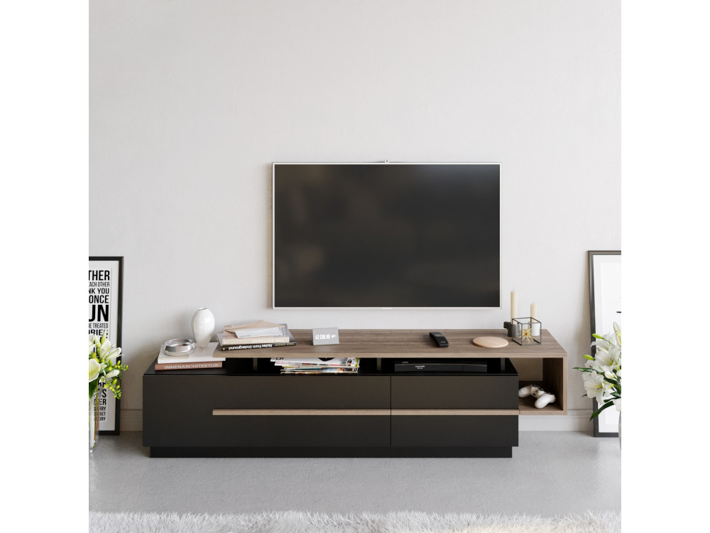 Meuble TV en bois "Basak" - 180 x 40 x 46 cm - Noir