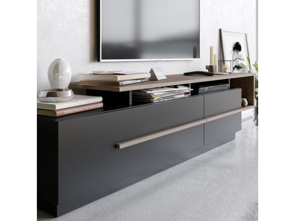 Meuble TV en bois "Basak" - 180 x 40 x 46 cm - Noir