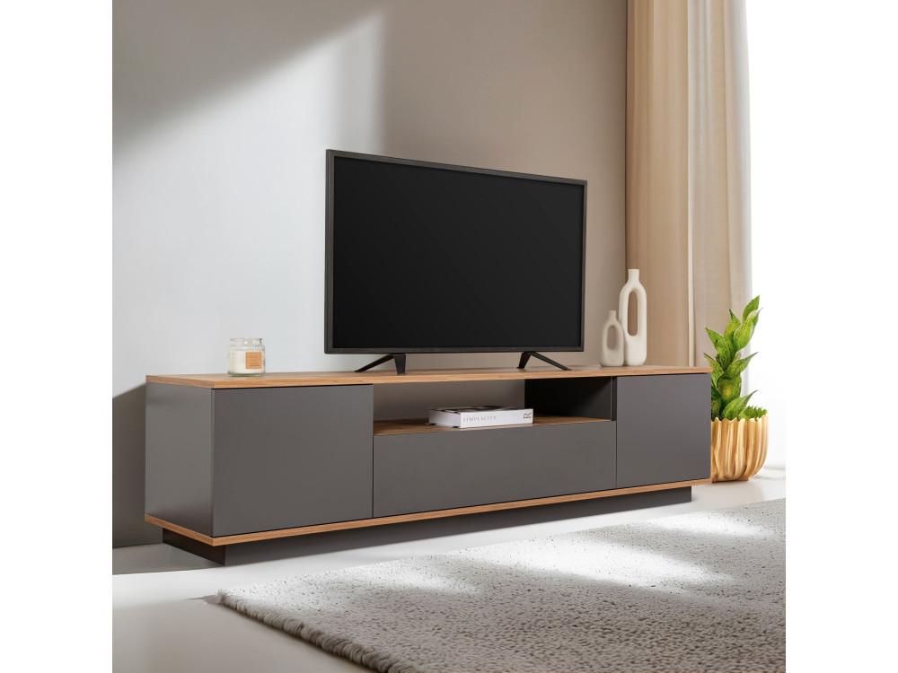 Meuble TV en bois "Veramont" - 180 x 44 x 44 cm - Gris anthracite