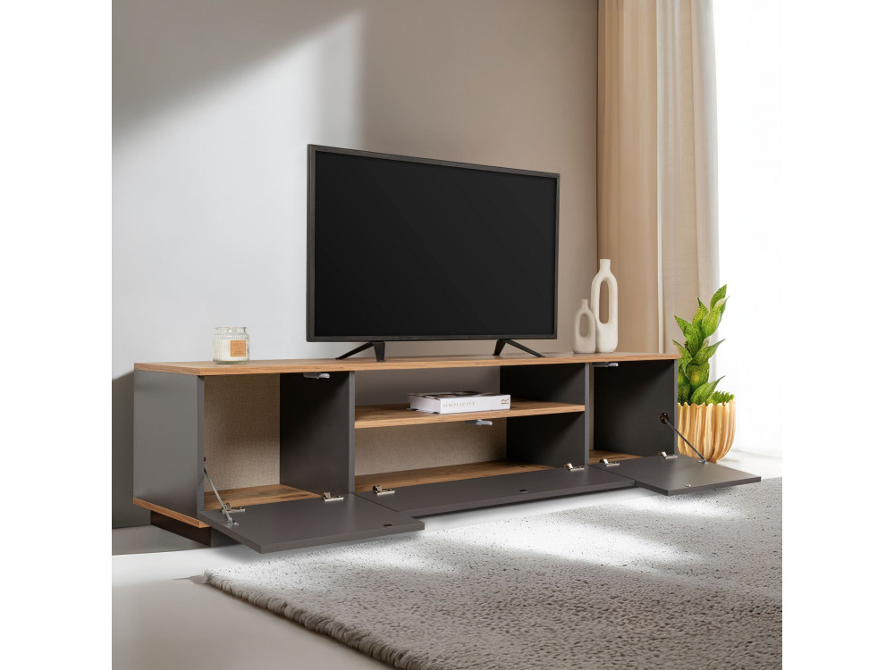 Meuble TV en bois "Veramont" - 180 x 44 x 44 cm - Gris anthracite