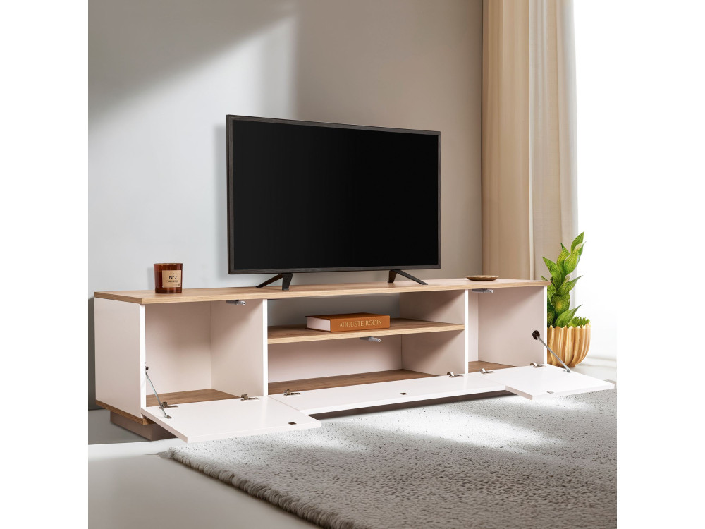 Meuble TV en bois "Veramont" - 180 x 44 x 44 cm - Marron clair