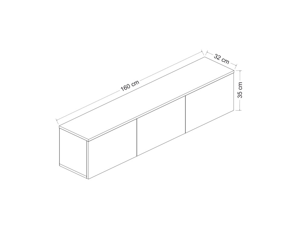 Meuble TV suspendu en bois avec éclairage LED "Neon illuminated" - 160 x 32 x 35 cm - Travertin