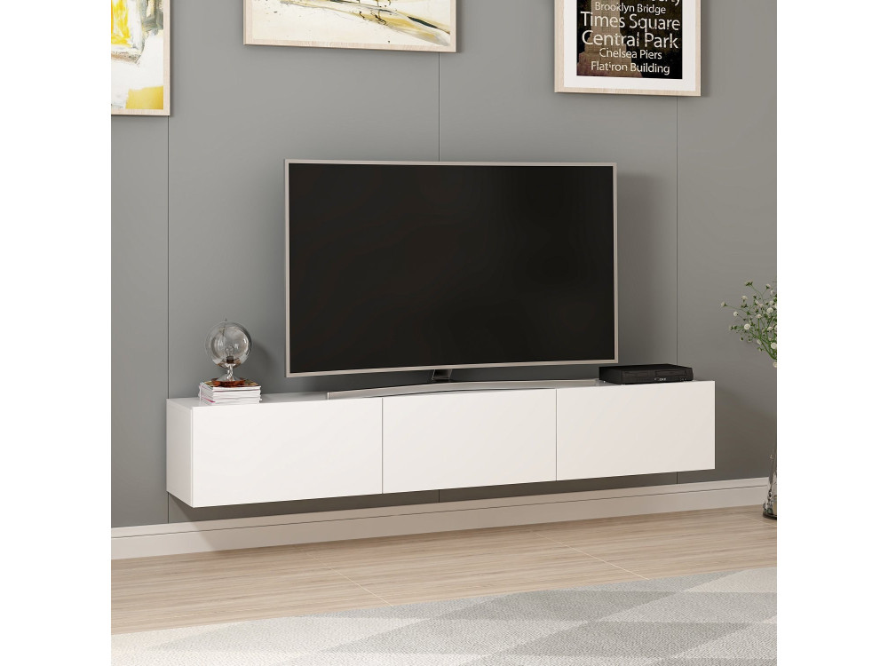 Meuble TV suspendu en bois "Rigel" - 180 x 32 x 30 cm - Blanc