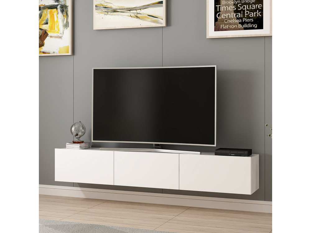 Meuble TV suspendu en bois "Rigel" - 180 x 32 x 30 cm - Blanc