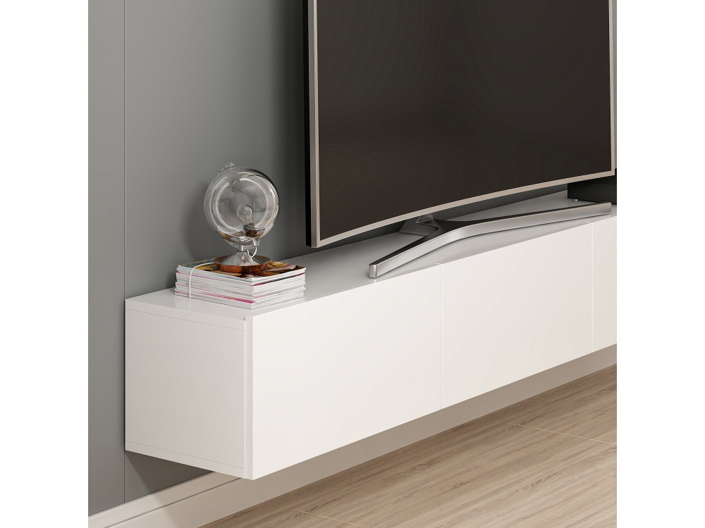 Meuble TV suspendu en bois "Rigel" - 180 x 32 x 30 cm - Blanc
