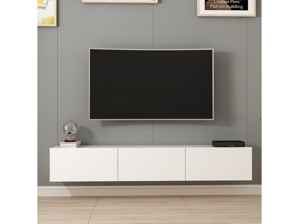 Meuble TV suspendu en bois "Rigel" - 180 x 32 x 30 cm - Blanc