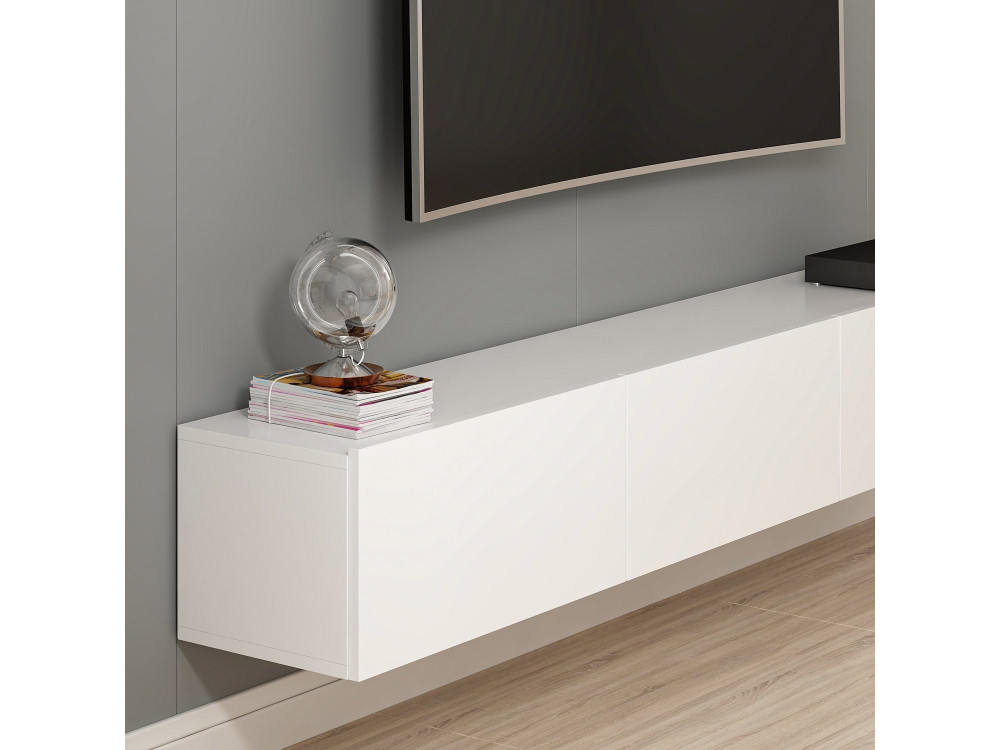 Meuble TV suspendu en bois "Rigel" - 180 x 32 x 30 cm - Blanc