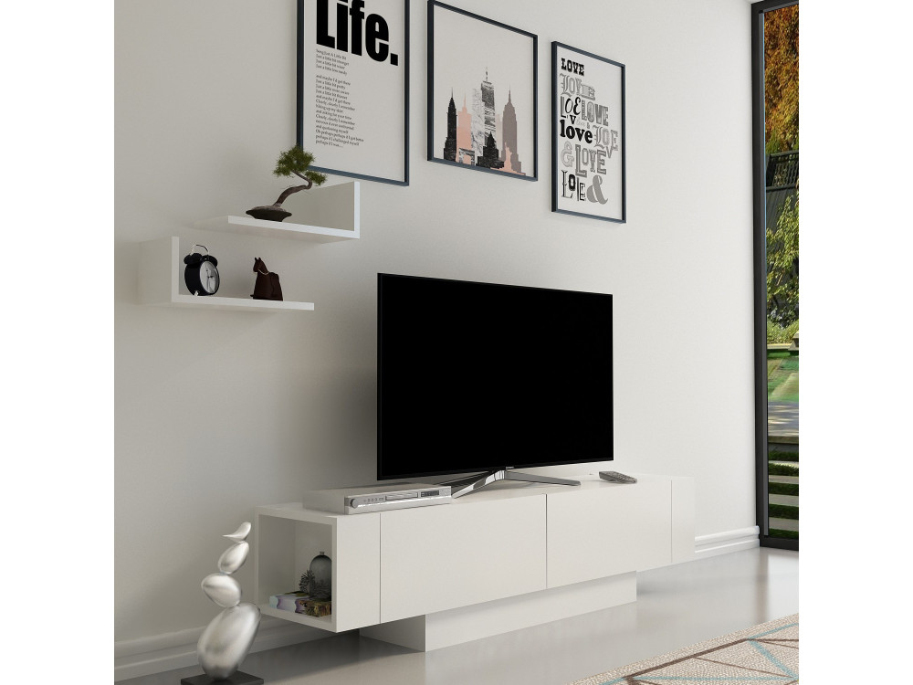 Meuble TV en bois "Matera" - 150 x 31 x 41 cm - Blanc