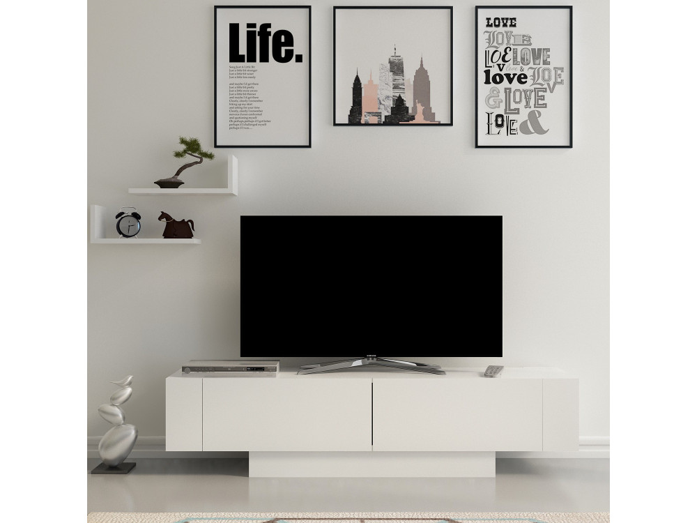 Meuble TV en bois "Matera" - 150 x 31 x 41 cm - Blanc