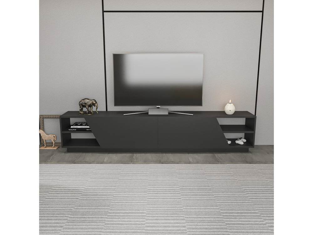Meuble TV en bois "Rhodes" - 240 x 37 x 47 cm - Gris anthracite