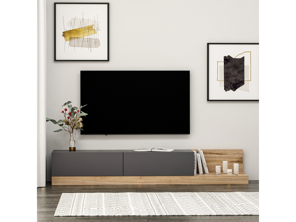 Meuble TV en bois "Majör" - 180 x 37 x 30 cm - Gris anthracite