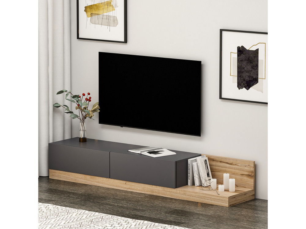 Meuble TV en bois "Majör" - 180 x 37 x 30 cm - Gris anthracite