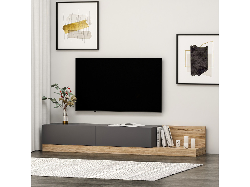 Meuble TV en bois "Majör" - 180 x 37 x 30 cm - Gris anthracite