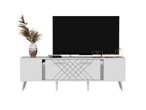 Meuble TV en bois "Detas" - 150 x 35 x 48 cm - Argent
