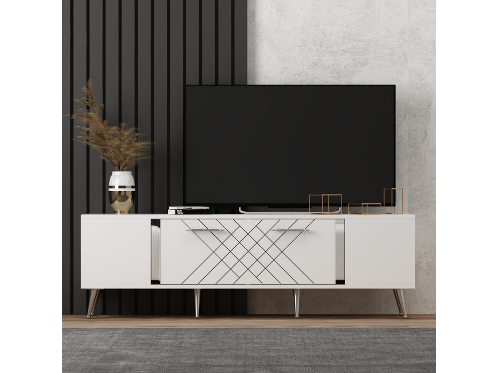 Meuble TV en bois "Detas" - 150 x 35 x 48 cm - Argent