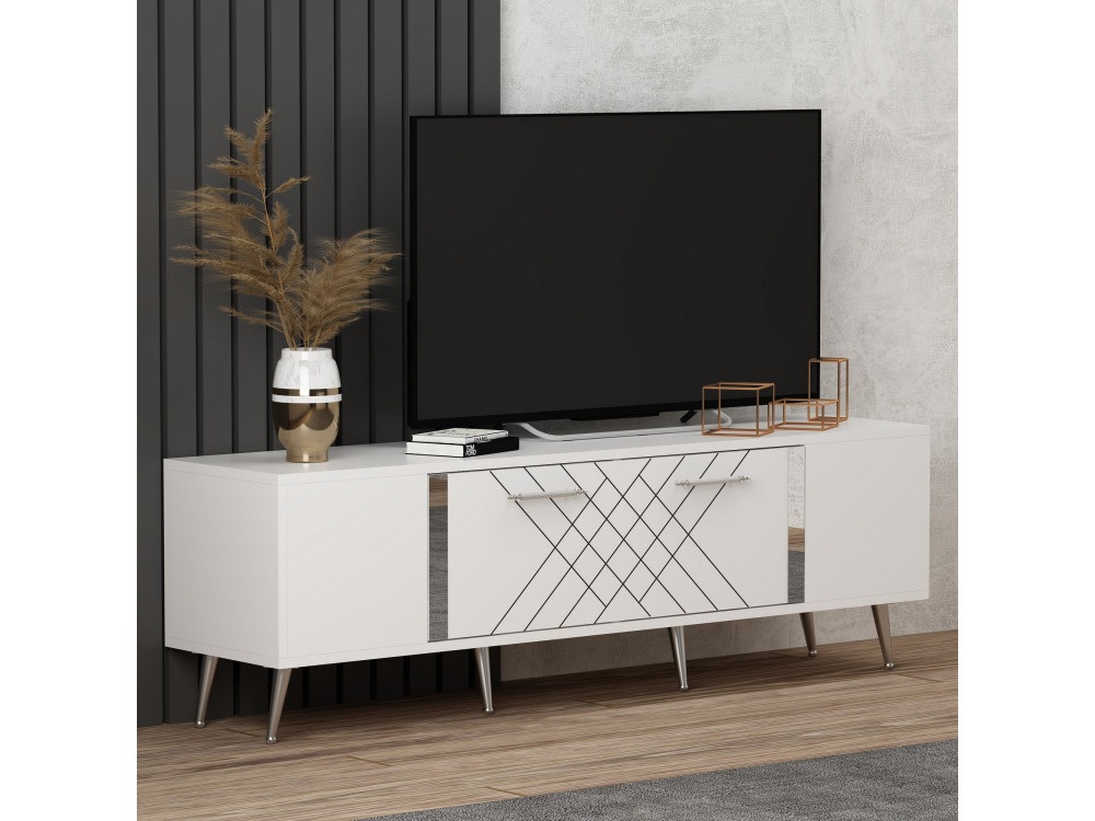Meuble TV en bois "Detas" - 150 x 35 x 48 cm - Argent