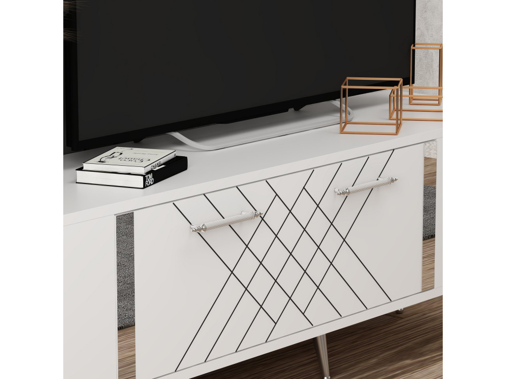 Meuble TV en bois "Detas" - 150 x 35 x 48 cm - Argent