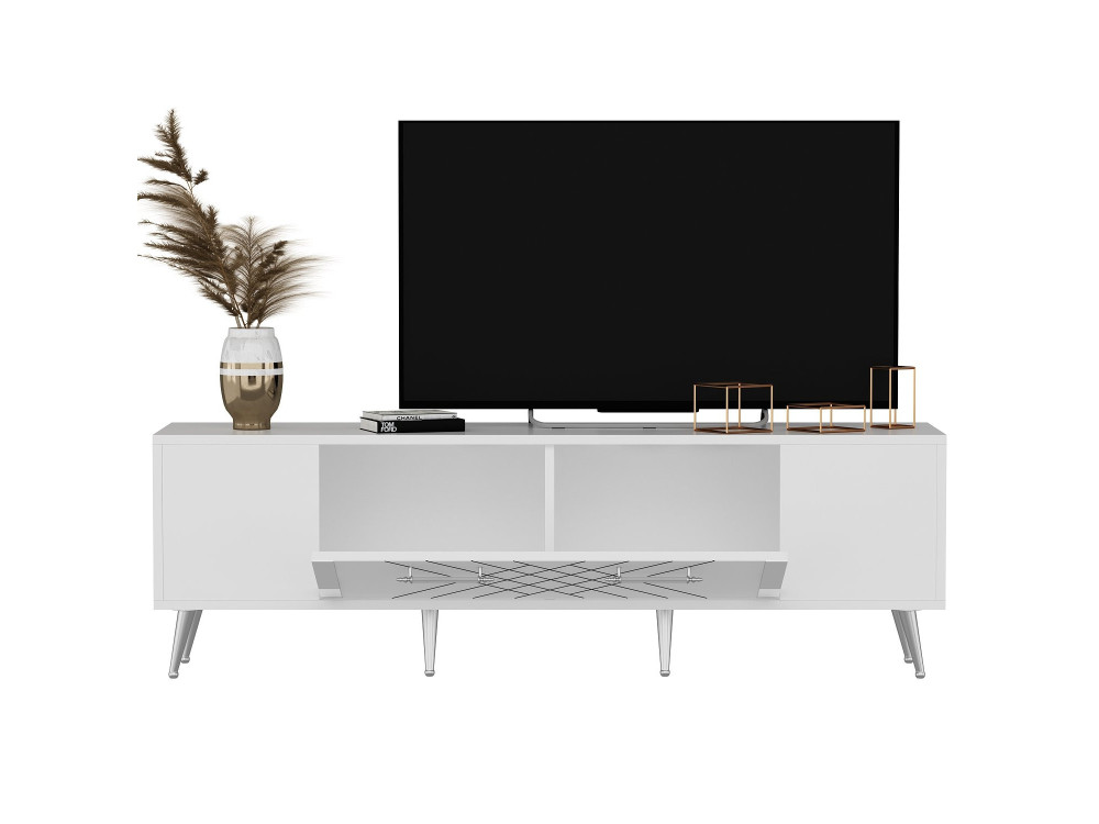 Meuble TV en bois "Detas" - 150 x 35 x 48 cm - Argent
