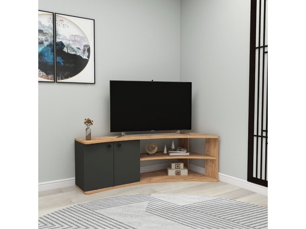 Meuble TV d'angle en bois "Termera" - 135 x 67 x 48 cm - Marron