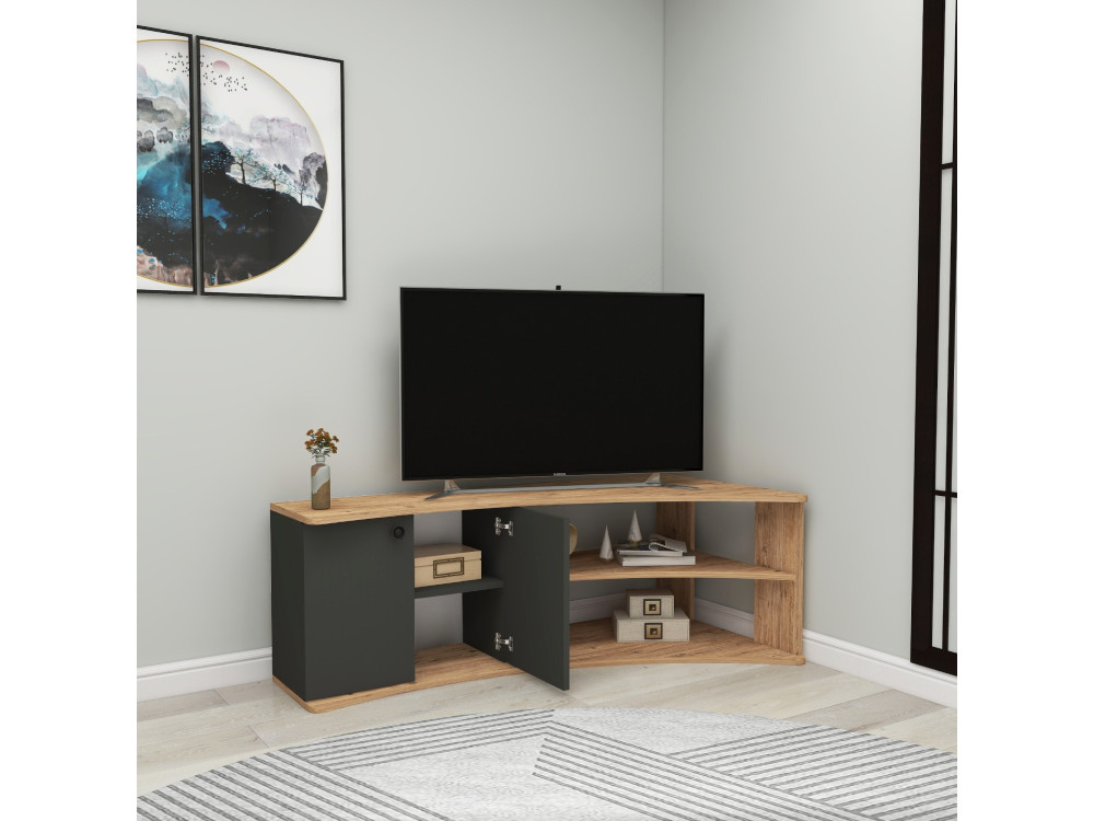 Meuble TV d'angle en bois "Termera" - 135 x 67 x 48 cm - Marron