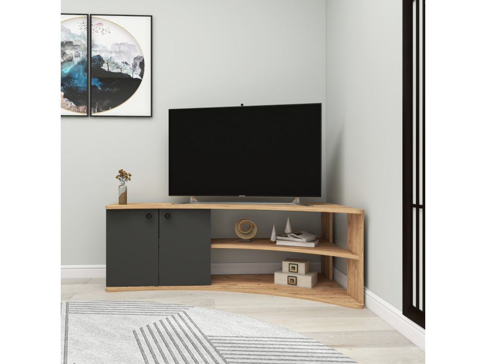 Meuble TV d'angle en bois "Termera" - 135 x 67 x 48 cm - Marron