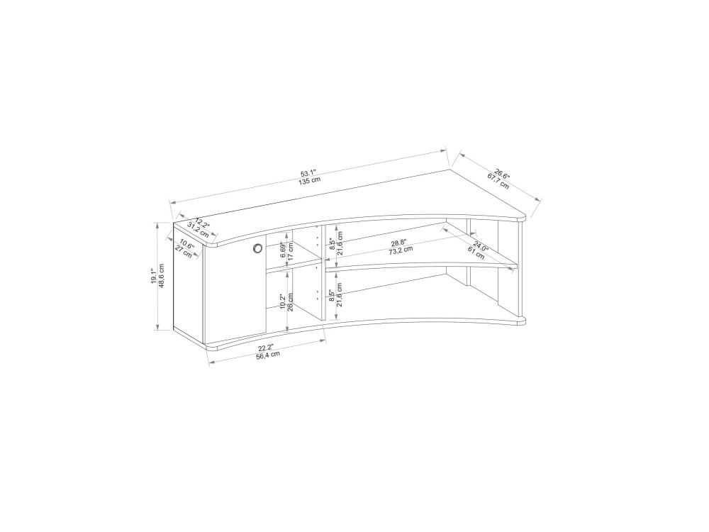 Meuble TV d'angle en bois "Termera" - 135 x 67 x 48 cm - Marron