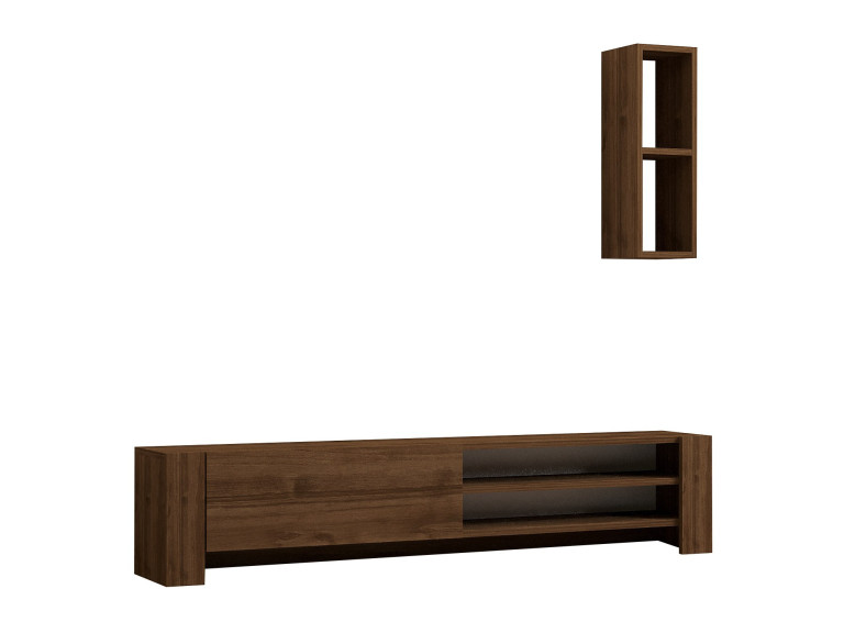 Meuble TV avec étagère murale en bois "Naz" - 160 x 26 x 33 cm - Marron