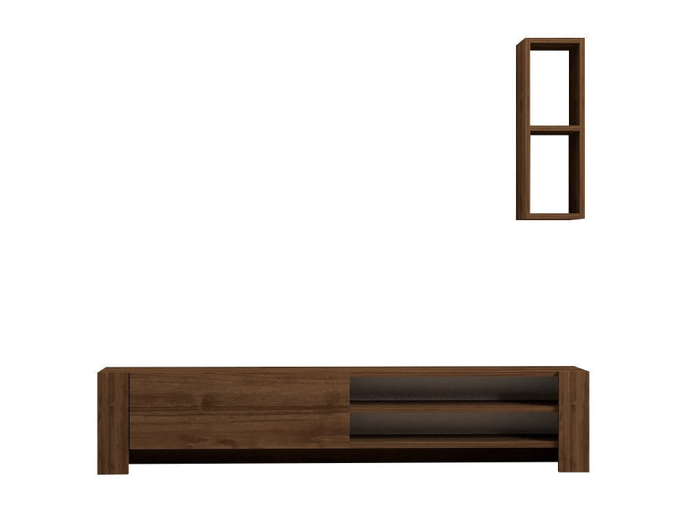 Meuble TV avec étagère murale en bois "Naz" - 160 x 26 x 33 cm - Marron